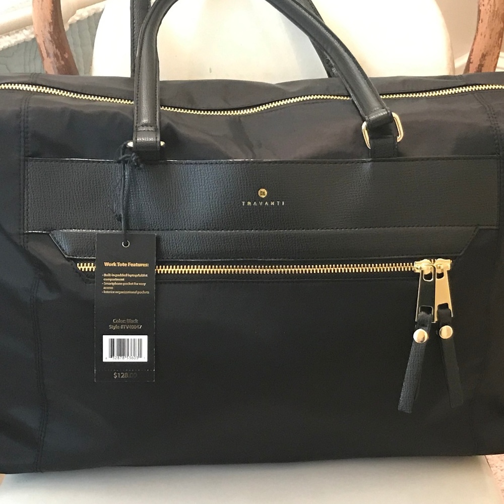 SOLD Travanti Work Tote (Black) NWT w/ Red Lining